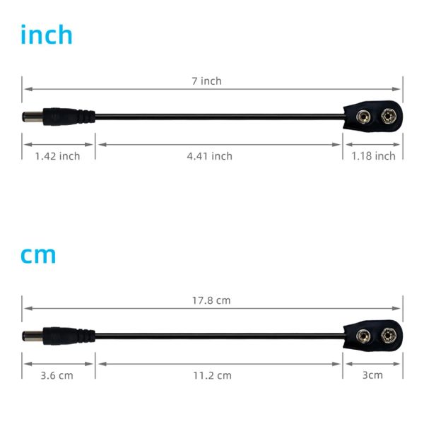 9v Clip de batterie Connecteur Centre d'alimentation négative Câble d'alimentation négative pour la pédale d'effet de guitare