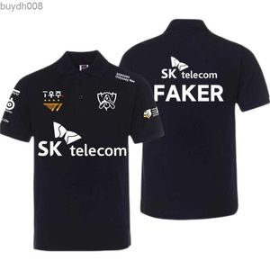 9wr1 Polos para hombre Coronación de cuatro estrellas Skt T1 Team Polos de manga corta con estampado 3D para hombre Ropa Lol Club Faker Keria Zeus Jersey Polo