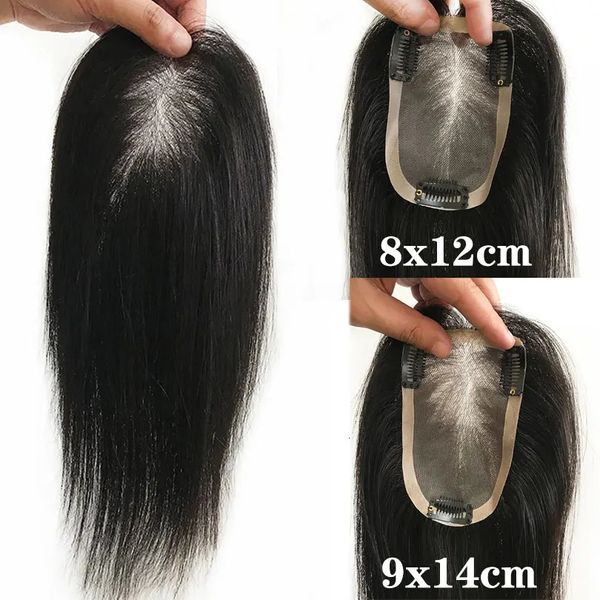 9X14CM Toupet de cheveux humains vierges pour femmes #3 Net Toppers droits 8x12cm Couleur noire naturelle 812 pouces 240327