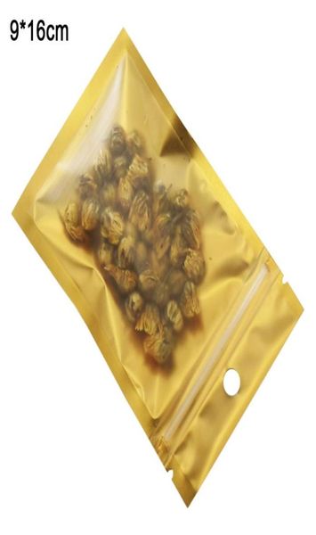 Sacs d'emballage en plastique à fermeture à glissière auto-scellante plate de 9x16 cm avec trou de suspension thermoscellé GoldMatte Clear Aluminum Mylar Foil Package B6638475