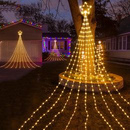 9x2M Adornos navideños Estrellas Cadena de luces LED Cascada Árbol Luces de hadas con estrella superior Decoración al aire libre Guirnalda de luz