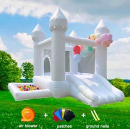 Maison de rebond blanche gonflable Soft Play 9x9 avec toboggan Ball Pit Party utilisé Mini château plein d'entrain gonflable avec ventilateur livraison gratuite à votre