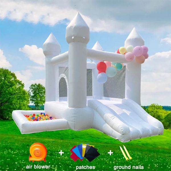 9x9x7ft Maison de rebond blanche gonflable Soft Play avec toboggan Ball Pit Party utilisé Mini château plein d'entrain gonflable avec ventilateur livraison gratuite à votre porte