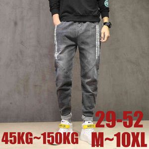 9XL 10XL Plus Size Mens Broek Casual Broek Elastische Taille Jeans Elasticiteit Straight Men Big 48 50 52 150 kg Losse broek Pant G0104