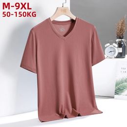 9xl Mesh de seda de hielo Hombres Summer Summer Breatable Manga Short Tops Plus Tamaño 8xl 7xl Trainador de camiseta seca rápida Tiradores de camisetas 240420