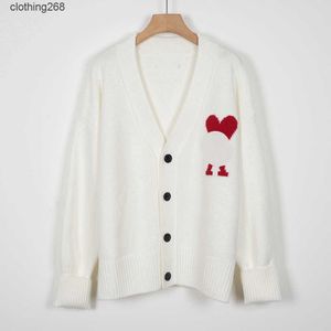 A ~ 22 automne et hiver nouveau Da Ai coeur de pêche manches tournées pull col en v laine tricoté cardigan veste pour hommes et femmes