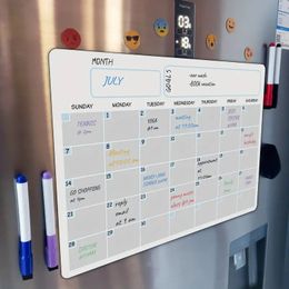 Un calendrier hebdomadaire mensuel facile à effacer de 3, calendrier effaçable à sec PET tableau d'affichage d'autocollant de réfrigérateur créatif mobile
