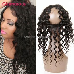 Fermeture de cheveux humains glamour vague naturelle malaisienne 360 frontale couleur naturelle péruvienne indienne brésilienne cheveux humains 360 fermetures frontales en dentelle