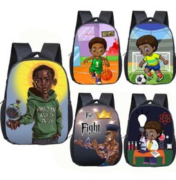Una increíble mochila de estampado negro mochila Afro Brown Kindergarten Mochila para niños Bolsas escolares de dibujos animados para niños pequeños Bookbag LJ28443353