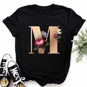 A B C D E English Alphabet Print T Shirt Vrouwen Summer Paren Liefhebbers Vrouwelijk T -shirt Harajuku Casual Black Tops T -shirts 220527