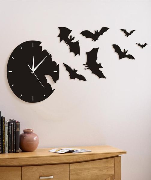 Une horloge de chauve-souris de l'horloge d'évasion Halloween chauve-souris Silhouette mur symboles effrayants décor à la maison contemporain noir Wall9232861