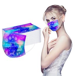 Una caja de impresión de Navidad Máscaras para adultos Mascarilla desechable 3 capas Anti-contaminación Mascarillas faciales no tejidas Boca cubierta