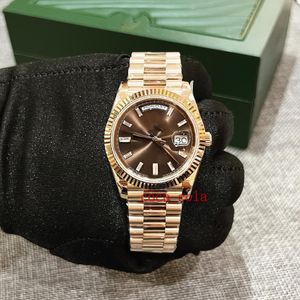 Une toute nouvelle date de jour de la date de la journée 228235 Chocolate en or rose meilleure qualité 40 mm Mouvement 3255 Mouvement automatique de mode étanche.