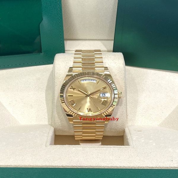 Un nuevo brazalete de pulsera original de la caja Mira 40 mm Presidente 228238 Champagne Roman Gold Watch Box 306J