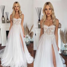 A Bride Vintage Sweetheart Robes For Line Sequins Lace Appliques Robe de mariée Sweep Train High Slit Long Designer Bridal Robes PPLIQUES