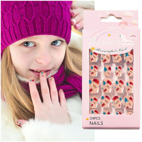Un Noël en ongle nail patch mignon pack portable 24pc patch pour enfants nail enfants autocollants à ongles pour les filles âgés de 5 ans