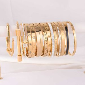 Een klassieke Cartres Bangle 18k gouden armband Vacuüm gegalvaniseerd Niet-vervagend roestvrij staal Klein en veelzijdig Lichte luxe Hoogwaardige volledige diamant