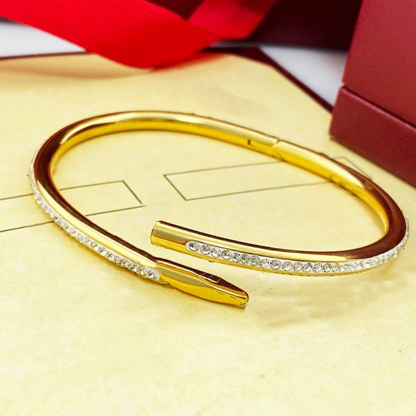 Una pulsera de uñas clásica para hombre pulsera de diseñador diamantes llenos brazalete de oro joyería de lujo mujeres titanio acero plata rosa dios hiphop regalos de fiesta