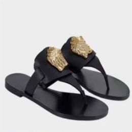 Een klassieke sandalen damesschoenen designer schoenen pantoffels mode letters bedrukt lederen platte bodem sandalen luxe bruiloft jurk schoenen maten 34-43