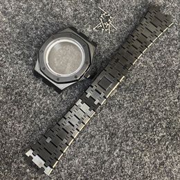 Un ensemble complet de boîtier noir galvanisé PVD avec bracelet en acier de précision de 41 mm adapté à la surface miroir Blue Treasure de la machine NH35/36