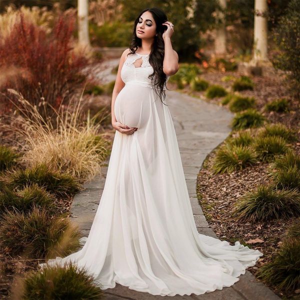 Una línea elegante, vestidos de graduación para mujeres embarazadas, Top de encaje sin mangas, batas de maternidad, ropa de fiesta, vestidos de noche para Baby Shower