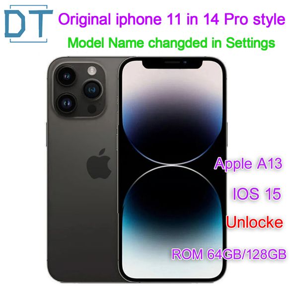 A + Excelente estado, iPhone 11 100% original de Apple en teléfono estilo iPhone 14 pro Desbloqueado con caja 14pro 4G RAM 64GB / 128GB ROM teléfono inteligente