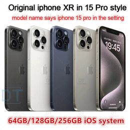 A+Uitstekende staat, originele ontgrendelde iPhone XR Covert to iPhone 15 Pro mobiele telefoon met 15 Pro Camera -uiterlijk 3G RAM 64 GB 128 GB 256 GB ROM MOBILEPHONE