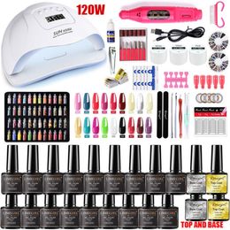 Conjunto completo de esmalte em gel colorido para arte em unhas, lâmpada led uv, secador de unhas com display lcd, máquina de manicure com sensor automático