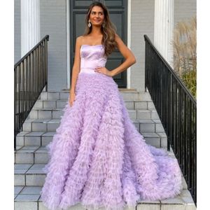 Een lijn 2023 strapless lila ruches long prom jurken avond formele gala feestjurken gewaad de soiree vestidos