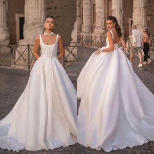 Une ligne Berta Robes pour les sangles de mariée Backless Satin Robe de mariée Vestidos de Novia Designer Bridal Robes Signer