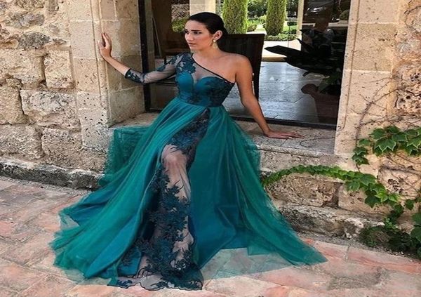 Una línea de gasa de manga larga, transparente, elegante, vestidos formales de noche, vestidos 2019, ropa de noche, fiesta de Elie Saab, vestidos de fiesta con cuentas brillantes6243189