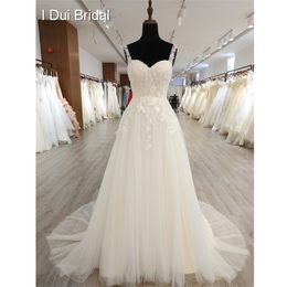 Une ligne robe de mariée classique dentelle appliqué Corset Simple élégant robe de mariée de haute qualité usine réel