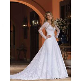 Robes en ligne Longues robes de mariage Bridal Manches classiques en V