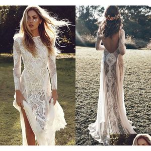 A-lijn Jurken Nieuwe Prachtige Kanten Jurk 2023 Boho Chic Lange Mouwen Ruglooze Bruidsjurken Zomer Robe De Mariage Drop Delivery Party Ev Dhgcy