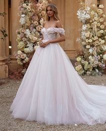 Vestidos de línea Dirige el vestido de novia de la boda de los hombros con flor rosa D Flower hecha