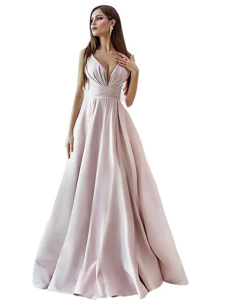 A-ligne élégante dos nu fiançailles robe de soirée formelle col en V sans manches Satin plis robe de soirée de bal robe De Fiesta robe de soirée