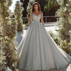 A-lijn sierlijke trouwjurken 2024 Sweetheart lange mouw bruid jurken kanten borduurwerk glitter luxe vestido de novia robe de mariiee