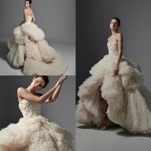 A Line Krikor Jabotian Trouwjurken Gelaagde Ruches Strapless Bruidsjurken Grote Maten Rits Terug Bruidsjurk robe de mari￩e Custom