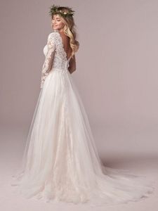 Robe De mariée trapèze à manches longues, style Boho, en dentelle et Tulle, longue, ivoire, dos ouvert, grande taille 282q, 2021