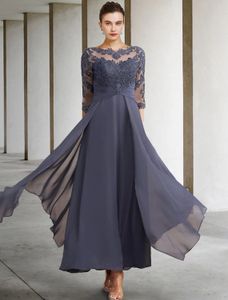 A-Line Mother of the Bride Dress Plus Size Elegant Jewel Neck Ankle Length Chiffon Lace Half Sleeve with Ruched Ruffles Appliques 2024 Robe De Soiree