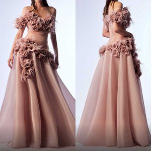 A-Line prom-jurken 3D-Floral Appliques Pleat Designer Off Schouder Organza Backless Zipper Custom Made Plus Size Party Feestavondjurk Vestido de Noite