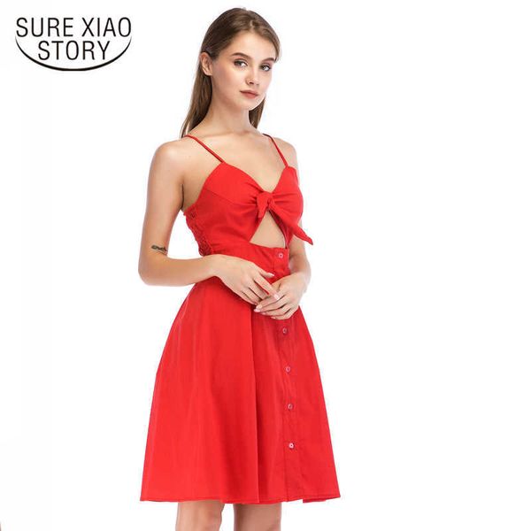 A-Line Solid Spaghetti Strap Col ouvert Femmes à poitrine unique Robe Robes sexy Party Night Club Robe Summerdress 3337 50 210528