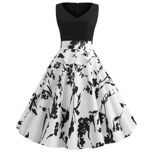 Een lijn vintage print tank jurk vrouw plus size hoge taille mouwloze elegante vestidos zoete mini feestjurken femme 29 stijlen 210507