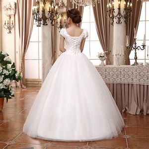 A-ligne robe de mariée 2018 luxe sequin perle perle grande taille robe de noiva dentelle princesse mariée col en v