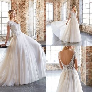 Een lijn Trouwjurken Tassel Applique Trouwjurken Backless Sweep Trein Bruidsjurken Bohemen Vestidos de Novia