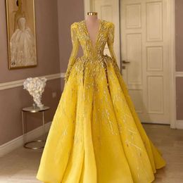 A-lijn geel 2024 EBI Aso prom jurk Lace kralen avond formeel feest tweede receptie verjaardag bruidsmeisje verlovingsjurken jurken jurken robe de soiree es es es es es es