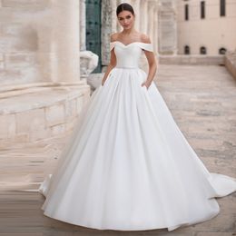 A-Ling Trouwjurken 2021 Elegant Sweetheart Off The Shoulder Lace Up Beaded Court Train Bridal Gowns Vestido de Novia