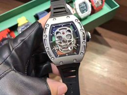 Une montre mécanique de luxe pour hommes, série squelette, bracelet en caoutchouc, 50x43mm, mouvement Japan West Iron City, acier fin 316 NRC0