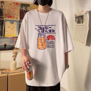 Een t-shirts voor heren Japanse Harajuku Men Women grafisch T-shirt zomer losse t-shirt ulzzang Koreaanse stijl T-shirt tops hiphop korte mouw wit