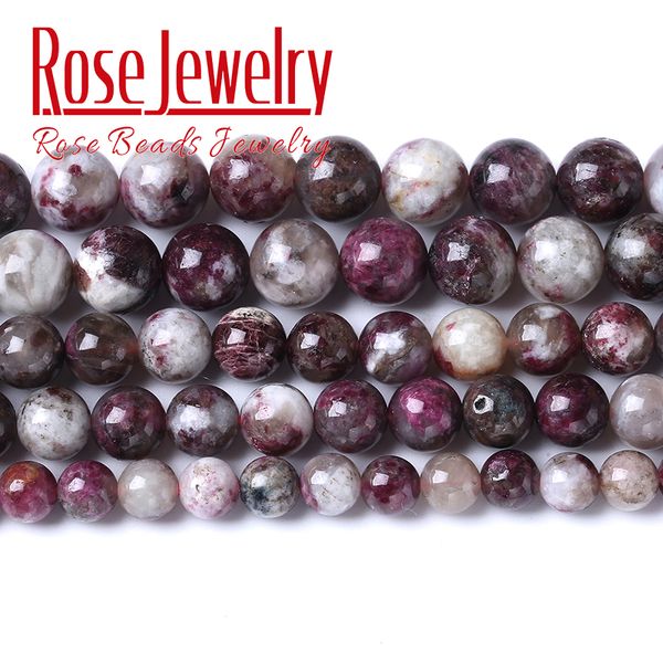 A + Natural Plum Bossom Tourmaline Beads lisse Stone Rond Round Loose Perles pour les bijoux BRACELETS DIY ACCESSOIRES 6 8 10MM 15 